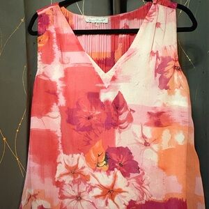 KEREN hart Pink and Orange Floral V-Neck Blouse